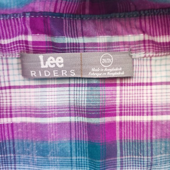 Lee Raiders western button down sleeveles shirt blue purple plaid women's siz 2X - Picture 4 of 6